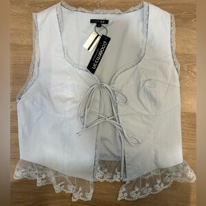Paper Moon Blue Corset Tank Top Lace Trim Tie Front NWT Size L
